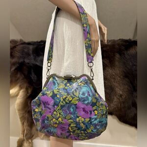 Original Design! Cowhide Leather Floral Print Handmade Metal Frame Slouchy Bag